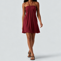 Robe moulante sexy et tendance à épaules dénudées, dos nu et décolleté, couleur unie, taille naturelle, collection été 2026, best-seller