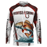 Redfish Fishing Red Camo Nom de sublimation personnalisé Chemises de pêche 3D Protection UV Vêtements de pêche pour hommes femmes