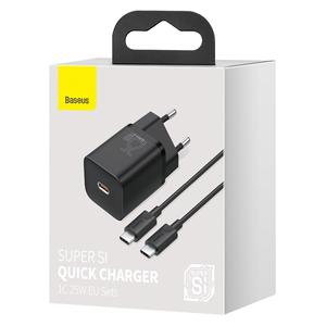 BASEUS ที่ชาร์จโทรศัพท์แบบพกพา25W USB C ชาร์จเร็ว PD สำหรับ Samsung สำหรับ iPhone <span class=keywords><strong>Super</strong></span> <span class=keywords><strong>Si</strong></span> Type C ที่ชาร์จเร็วพร้อมสายเคเบิ้ล - Product Image 1