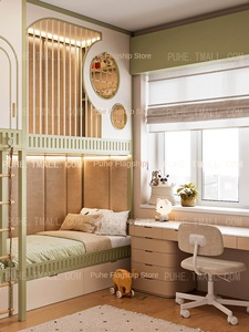 <span class=keywords><strong>4</strong></span> camas infantiles Litera alta-baja de madera maciza para múltiples niños Características para niños y niñas Apartamentos o villas grandes - Product Image 4