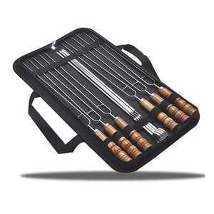 Paquete de 10 Brochetas de Acero Inoxidable para Barbacoa con Mango de Madera - Product Image 1