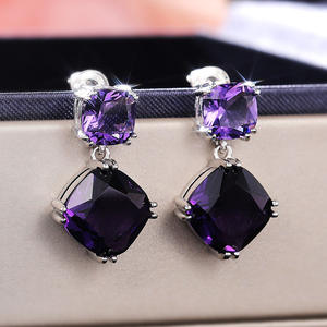 Modern <b>Purple</b> Gemstone Drop Earrings <b>Cushion</b> Cut Geometric Design Claw Setting Women's Fashion Jewelry Party Wear - Product Image 5