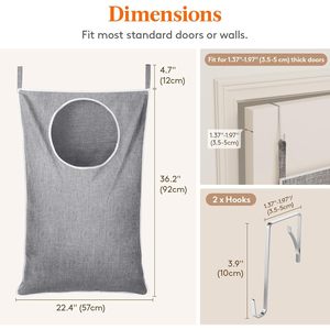 Hanging <b>Laundry</b> Hamper 33x15x85cm Foldable Fabric Rectangle Bathroom Clothing Organizer With Stainless Steel Hooks - Product Image 2