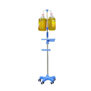 Stainless Steel Portable Iv Stand With Wheels And Tray Adjustable Height Hospital Furniture Blue Minimalist Design - Product Image 2