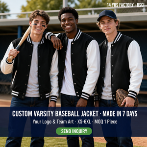 Chaqueta de Béisbol Varsity Personalizada para Hombre, Cuerpo de Lana Negra, Mangas de Cuero Blanco, Botones a Presión, Nombre del Equipo OEM - Product Image 1