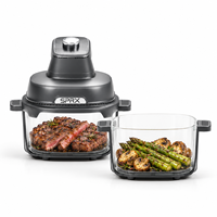 Friteuse à air électrique domestique avec commande rotative manuelle et bol transparent, friteuse à air en verre de 6 L