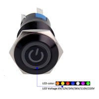 Bouton poussoir 16 mm pour volet roulant de garage, symbole marche/arrêt LED, blanc, 12 V, interrupteur automobile pour lampe