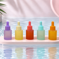 Set Botol Tetes Kaca Buram 5 Warna 30ml, Botol Matte Warna-warni dengan Tutup Tetes yang Serasi untuk Sampel Serum Minyak Esensial