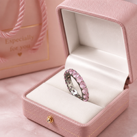 Bague de fiançailles et d'anniversaire pour femme en argent 925 avec zircon cubique rose, design cercle complet, bijoux personnalisés tendance
