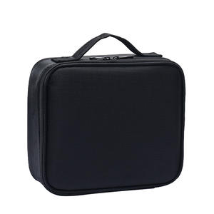 Pochette à maquillage personnalisable avec séparateur amovible, organiseur de cosmétiques portable pour voyage, fermeture éclair couleur unie, poignée souple - Product Image 1