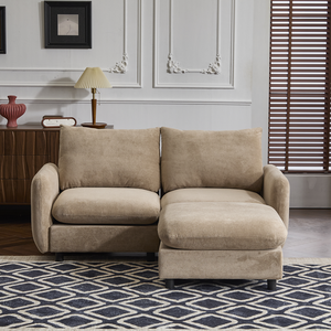 Canapé modulaire en velours en forme de L, 3 pièces, combinaison libre, avec ottoman - Product Image 2