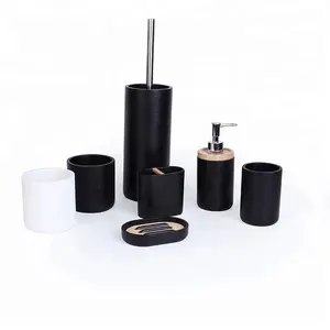 Eco Friendly Custom Handmade Home Hotel Decor 4 Pieces Resin Cement Black Bathroom Accessories