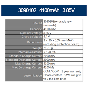 Batería de Polímero de Litio de Alto Voltaje 3090102 4100mAh 3.85V (Materiales de Grado A), Delgada, Alto Rendimiento, Venta al Por Mayor - Product Image 2