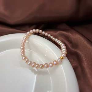 Women's Natural <b>Pearl</b> <b>Bracelet</b> with Elastic Thread 925 <b>Silver</b> & 18K Gold Plating - Product Image 4