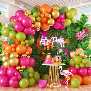 Kit de 90 Globos de Látex en Verde Oliva, Rosa Intenso, Naranja y Dorado con Temática Tropical Hawaiana para Fiestas de Cumpleaños, Playa y Piscina de Verano - Product Image 1