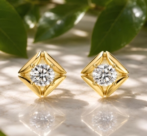 Boucles d'oreilles clous en diamant de laboratoire taille ronde, or massif 14K 18K, motif floral, solitaires, bijoux fins pour femme - Product Image 1
