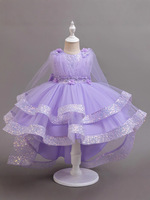 Gaun Putri Tulle Payet Berkilau untuk Anak Perempuan, Gaun Tutu Mengembang Elegan untuk Pesta Ulang Tahun, Pertunjukan Piano, dan Acara Panggung
