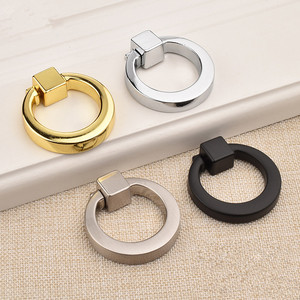 Minimalist Round Hanging Handle Zinc Alloy Wardrobe Drawer Ring <b>Black</b> Gold Chrome Brushed Durable - Product Image 1