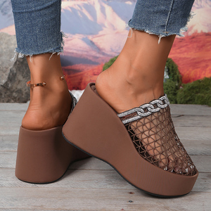 Nuove <span class=keywords><strong>Ciabatte</strong></span> Trendy con Zeppa e <span class=keywords><strong>Tacco</strong></span> <span class=keywords><strong>Alto</strong></span> per Donna, Design con Punta Aperta e Tomaia in Rete, Disponibili in Taglie Grandi - Product Image 6