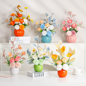 Arreglo de Flores Artificiales Kch, Flores de Seda, Jarrón Verde, Decoración para el Hogar, Mesa de Sala de Estar - Product Image 2