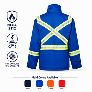 เสื้อแจ็คเก็ตกันไฟสะท้อนแสงแบบกันไฟฟ้าสถิตย์ รุ่น NFPA 2112 CAT 2 Hi Vis สำหรับฤดูหนาว เหมาะสำหรับงานนิรภัยในอุตสาหกรรมน้ำมัน แก๊ส และก่อสร้าง - Product Image 2