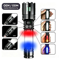 Lampe torche portable OEM, laser blanc, lampe latérale COB, lumière stroboscopique d'avertissement, étanche IP66, rechargeable, pour le camping en plein air