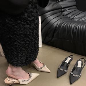 QuiteS sandali con tacco alto con testa a punta a testa nuda con testa alta da donna con bocca bassa cava Baotou tacco alto a Stiletto a punta - Product Image 1