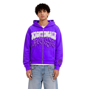 <b>Pink</b> French Terry Zip Up <b>Hoodie</b> 3D Puff Print Men Custom Logo Pullover Sweatshirt Streetwear - Product Image 4