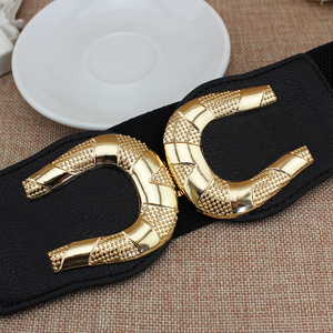 Cinturón elástico con doble hebilla para mujer, cinturón ancho de marca de diseñador CC - Product Image 4