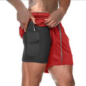 Hot Sale Custom Sublimation 2 In 1 Shorts Double Layer Mesh Sports Plus Size Men's Nylon Gym Shorts