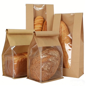 Bolsa Profesional de Papel Kraft Grueso para Tostadas <span class=keywords><strong>con</strong></span> Ventana Transparente Ancha, Cierre de Alambre, Base Cuadrada, Segura para Alimentos, Antigrasa, Reciclable, Imprimible - Product Image 1