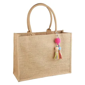 Custom Design Jute Burlap Shopping Beach Tote Bag With Logo