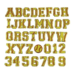 Patchs de broderie chenille à motif de baseball de couleur jaune, lettres et numéro, accessoires pour vêtements et sacs