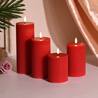 Cire de paraffine Matti 3D Flamme réelle Rouge Pilier Rayé Flamme vacillante Ensemble de 4 Télécommande Décoration de la maison Bougies LED