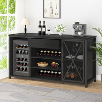 Table à liqueur moderne Mini bar à vin avec porte-verres à pied et tiroirs de rangement Armoire de bar en bois autoportante