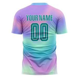 Maillot de football personnalisé sublimé pour adulte, manches courtes, anti-transpiration, nom de l'équipe imprimé, bleu noir, coupe athlétique - Product Image 3