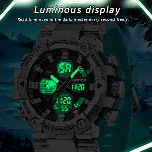 SANDA 3369 <b>Teenager</b> <b>Watch</b>, Multifunctional Chronograph Alarm Wristwatch, Sports Waterproof Dual Display Electronic <b>Watch</b> - Product Image 3