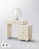 Table de toilette moderne minimaliste en bois de bouleau avec miroir éclairé, rangement durable, écologique, modulaire, chambre à coucher assemblée
