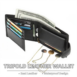 Trifold RFID Genuine Leather Men's Casual Short <b>Wallet</b> <b>Waterproof</b> Open Closure Hot Selling - Product Image 2