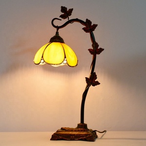 LongHuiJing Tiffany-Style 1-<b>Light</b> Multicoloured Stained Glass Table Lamp with Cone Shade Grape Leaf Design AC Powered - Product Image 1