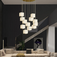 Lustre en cube d'albâtre espagnol de luxe léger, style moderne minimaliste, pour salon, escalier, villa duplex