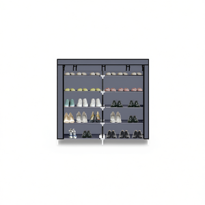 Organizador de zapatos portátil moderno de 7 niveles, gabinete de almacenamiento metálico gris para el hogar, armario, sala de estar, muebles. - Product Image 1