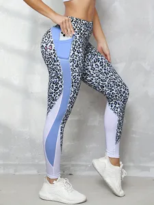 Leggings de yoga pour femmes à taille haute, anti-transpiration, séchage rapide, en <span class=keywords><strong>nylon</strong></span> et élasthanne, imprimé léopard, avec poches, pour la gym, le yoga et la course à pied - Product Image 2