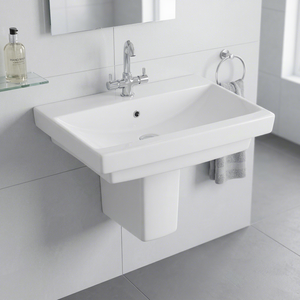 Meilleures ventes : Ensemble lavabo demi-pied carré en céramique blanche avec meuble pour centre commercial - Product Image 1