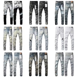 <span class=keywords><strong>Jeans</strong></span> Viola da <span class=keywords><strong>Uomo</strong></span> di Marca, Nuovo Design Pesante, Stile Retrò <span class=keywords><strong>con</strong></span> Strappi, Elasticizzati e alla Moda - Product Image 1