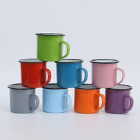 Mug de camping en émail durable de 350 ml avec logo personnalisé, design rétro, bord roulé épaissi, en acier métallique, sublimation vierge, vente en gros