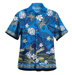 Vestido largo y camisa con hombros descubiertos combinados hawaianos personalizados Polinesia Floral y Islas tribales - Product Image 3