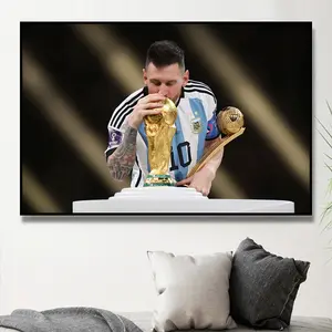 High-definition printing football star Messi canvas painting crystal porcelain painting with photo frame support customization