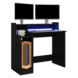 Scrivania in Legno Ingegnerizzato Nero con Luci LED 38.2x17.7x35.4, Scrivania per Computer con Illuminazione Integrata - Product Image 1