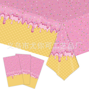 Summer Ice Cream Theme Disposable <b>Tablecloth</b> 274x137cm For Kids Birthday Party Decorations - Product Image 5